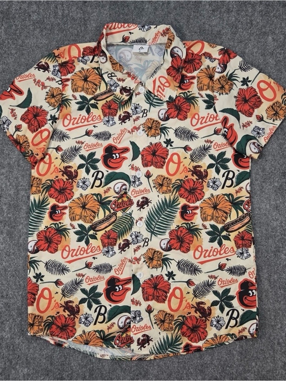 Baltimore Orioles Tropical Button-Up Shirt - Cream/Orange/Green